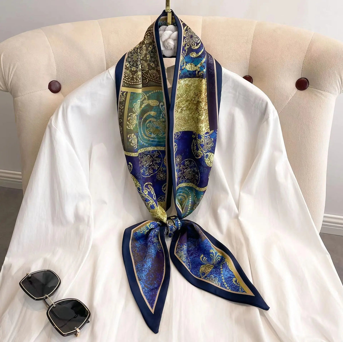 Long Silk Scarf Luxury Paisley Print Headband Soft Satin Scarves