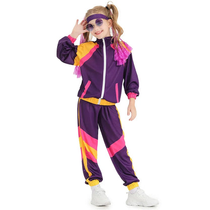 80s 90s Sportswear Suit Retro Disco Hip Hop Costume Long Sleeve Zipper Coat