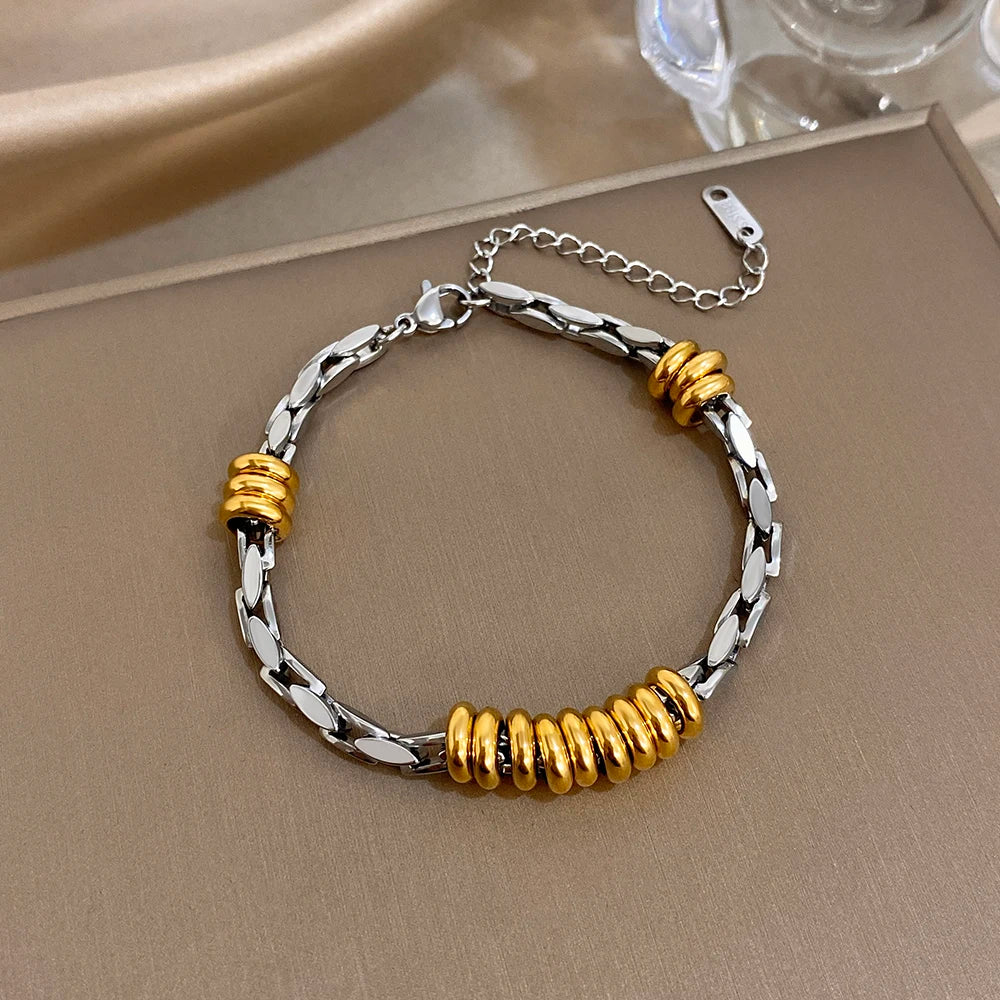 Chubby Hollow Circle Beads Geometric Chain Stainless Steel Bracelets