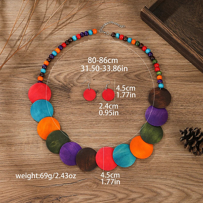 Colorful African Wooden Beads Necklace Jewelry Sets