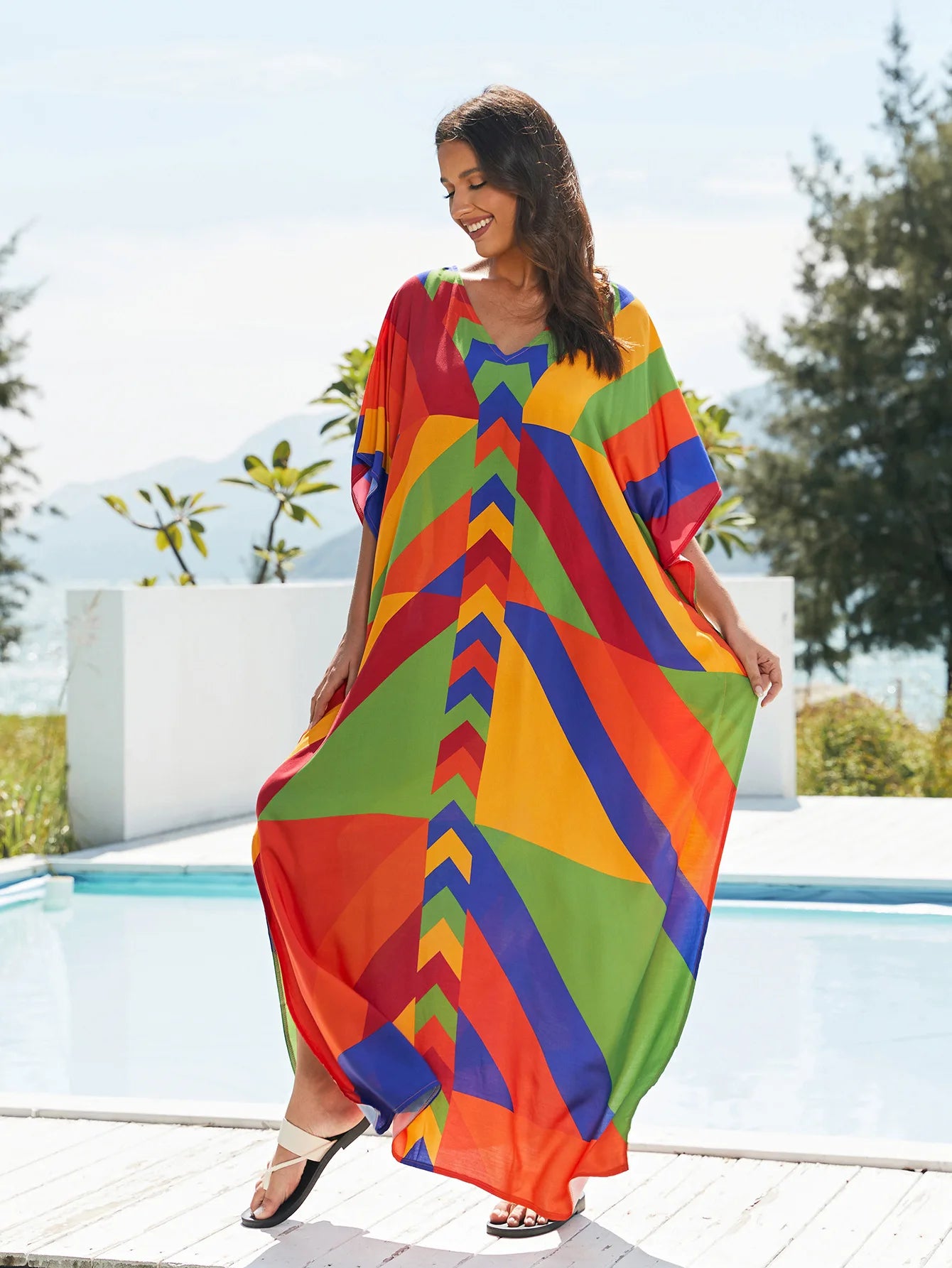Plus Size Loose Fit Moroccan Batwing Kaftan Beach Dress