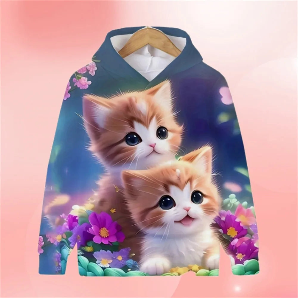 Cat Hoodie Cartoon Spring Autumn Casual Cartoon Print Sweaters