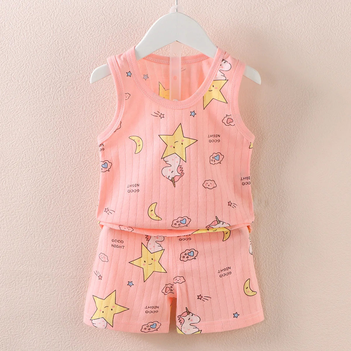 Cartoon Thin Style Sleeveless Baby Pajamas Set