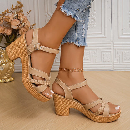 Braided High Heels Chunky Platform Gladiator Sandals