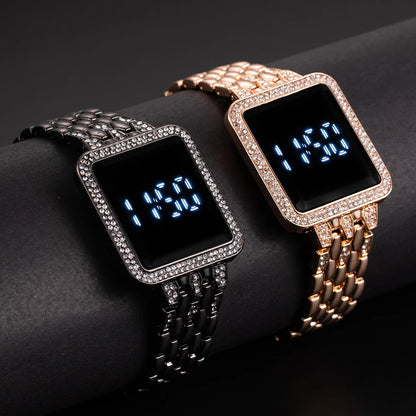 Luxury Rhinestone Digital Steel Electronic Wristwatches