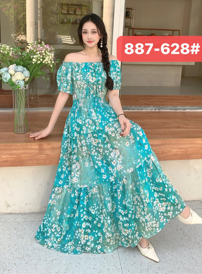 Long Maxi Bohemian Korean Style Floral Vintage Slim Dress Boho