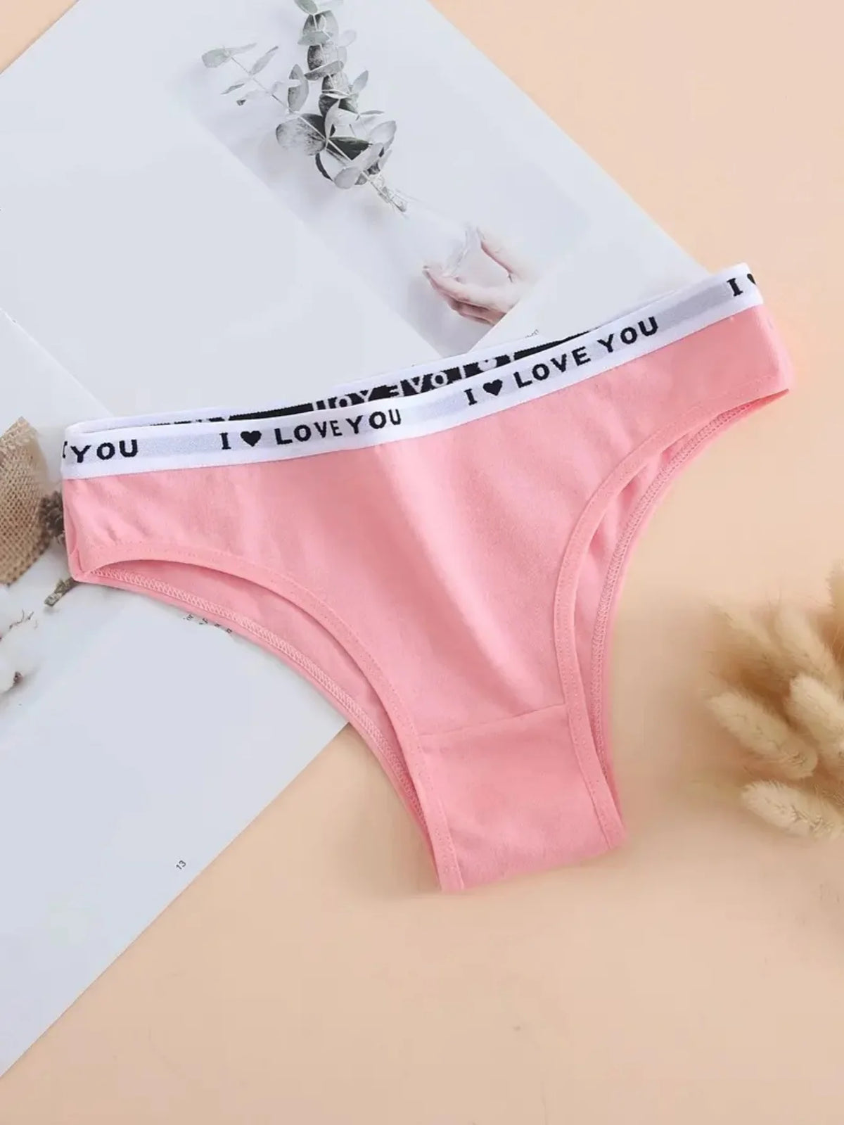 6PCS Letter Print Wide Waistband Cotton Bikini Panties Set
