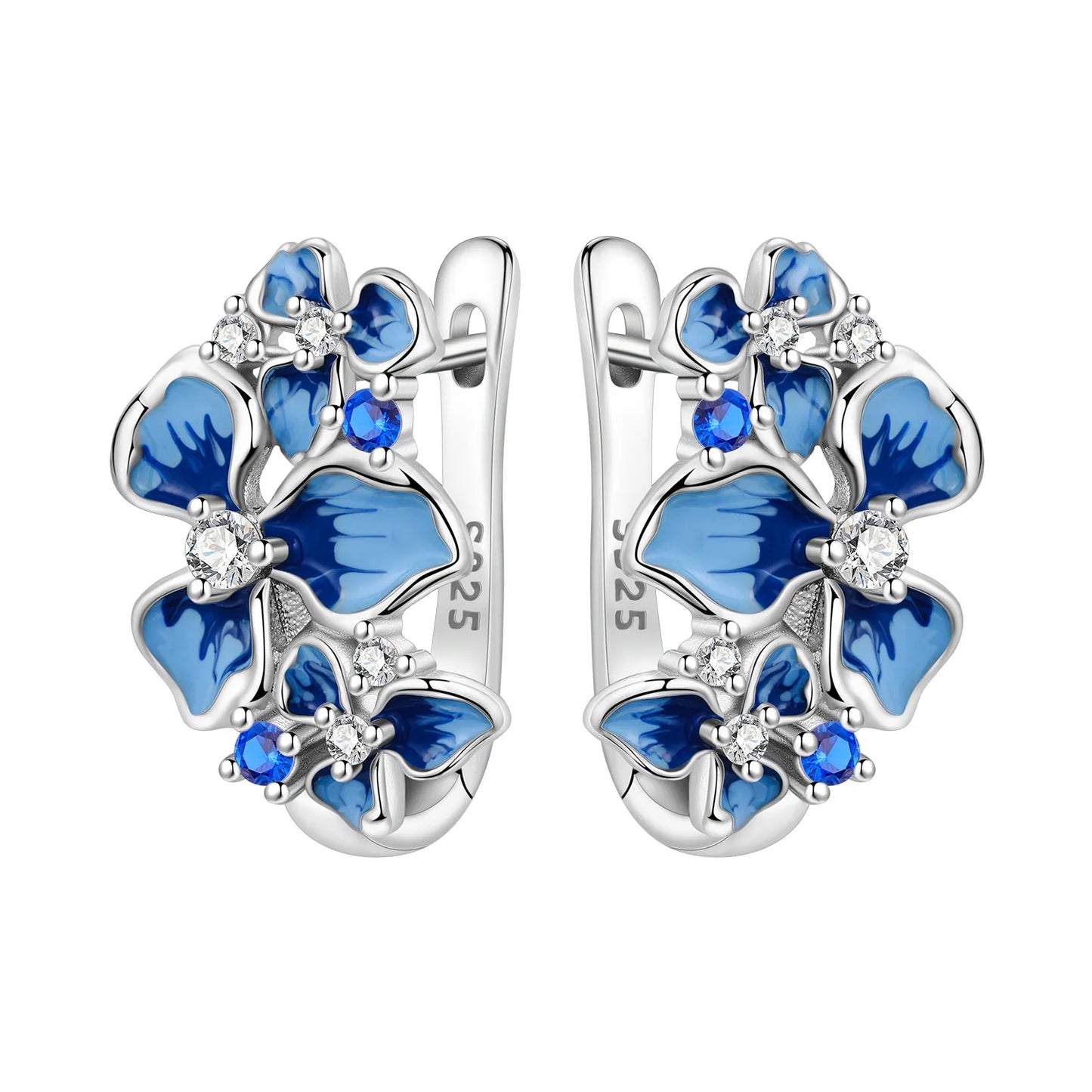 Orstarry Original 925 Sterling Silver Blue Iris Flower Earrings