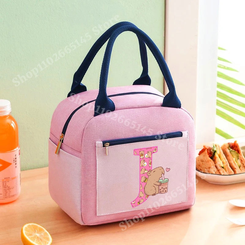 Lunch Bag Anime Capybara Letter A-Z Handbag Girls School