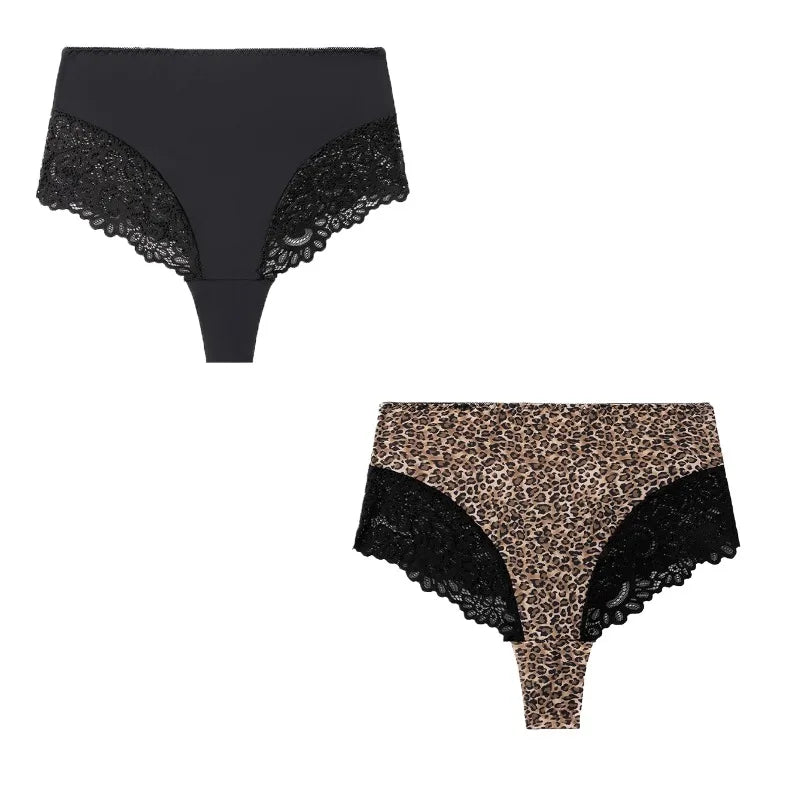 Stretchy High-Waist Thongs Sexy Lingerie Leopard Set