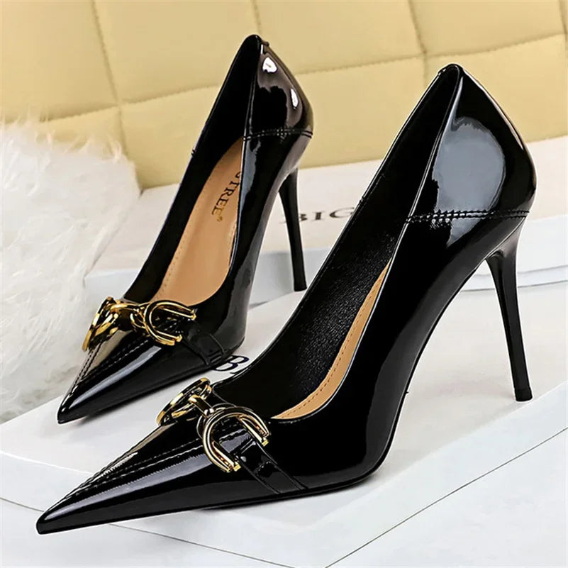 Luxury High Heels Metal Buckle Pumps Shoes