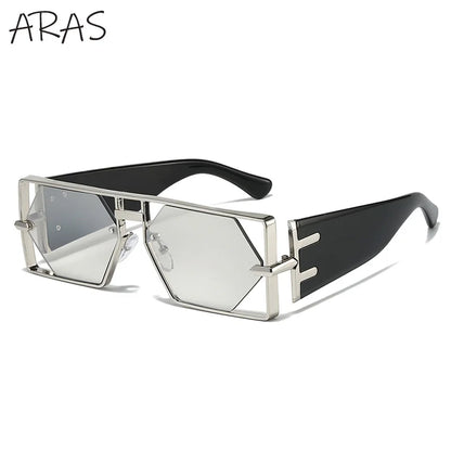 Steampunk Rectangle Metal Frame Sun Glasses