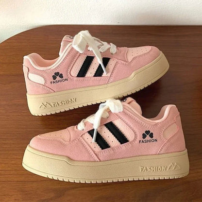 Round Toe Casual Flat Elegant Shallow Mouth Breathable Lace Up Sneakers