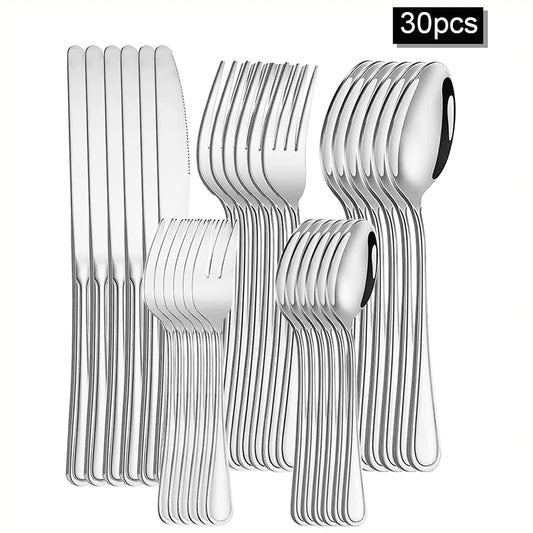 6/30pcs Stainless steel cutlery set steak knife and fork dessert