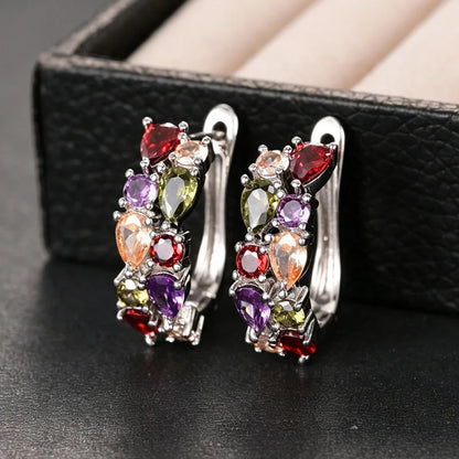 Huitan Luxury Hoop Waterdrop Blue/Green Cubic Zirconia Earrings