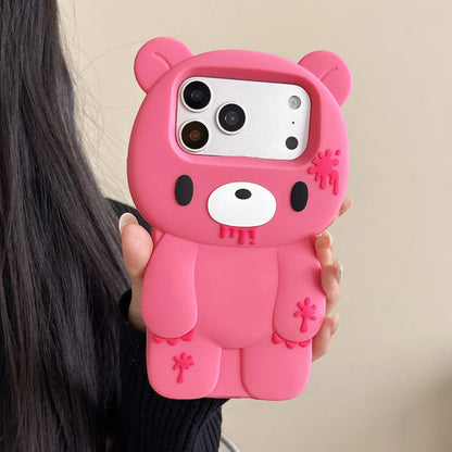 iPhone Pro Max 3D Cartoon Unique Bloody Bear Soft Silicone Cover