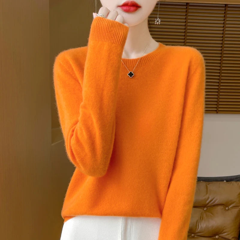 Wool Cashmere Pullover O-Neck Long Sleeve