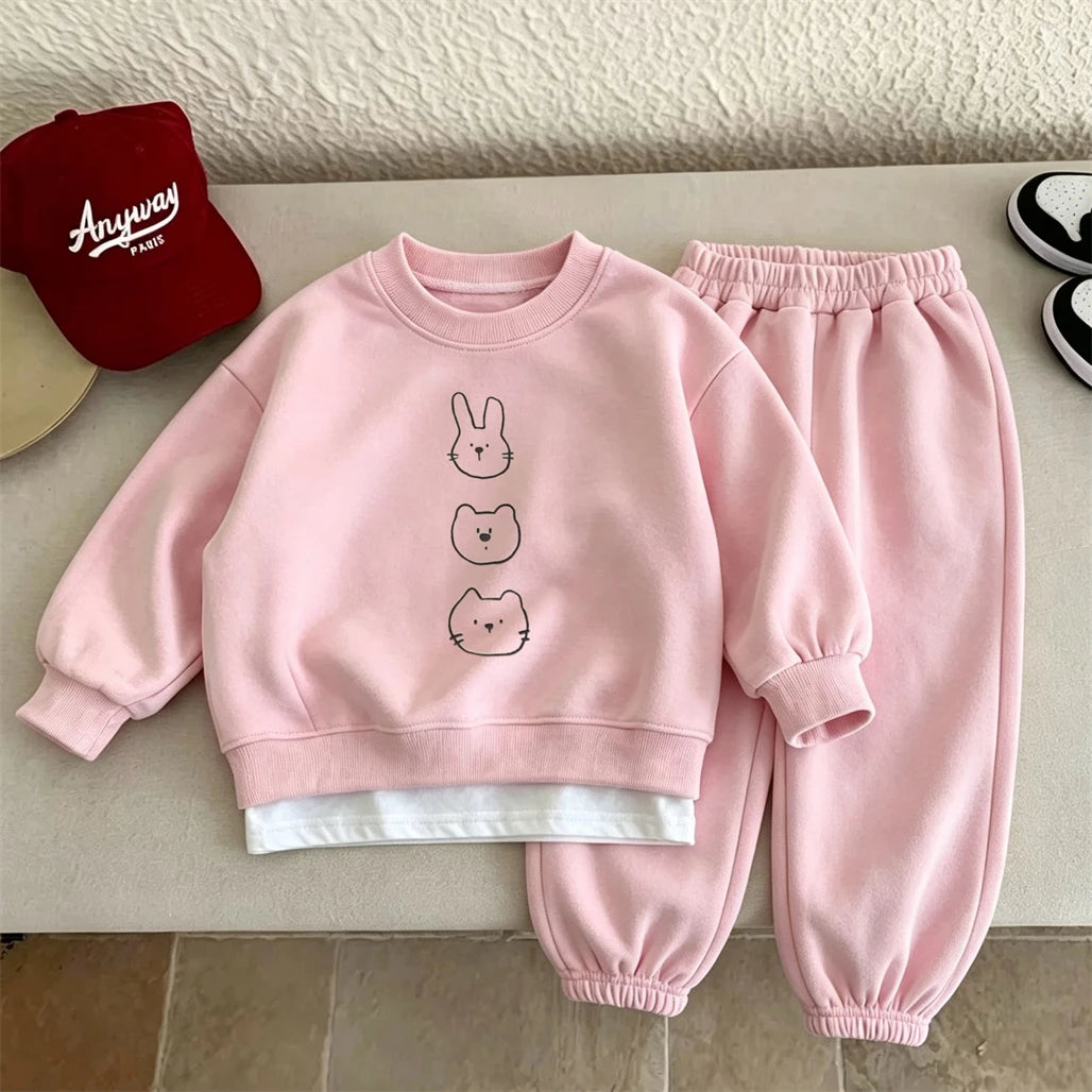 Printed Sweatshirts Loose Pants Infant Cute Round Neck Hoodies Pants