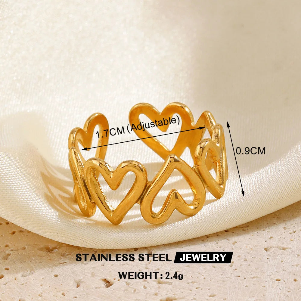 Gold Stainless Steel Heart Metal Hollow Waterproof Rings