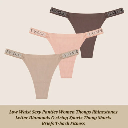 Low Waist Sexy Rhinestones Diamonds G-string Lingerie Set
