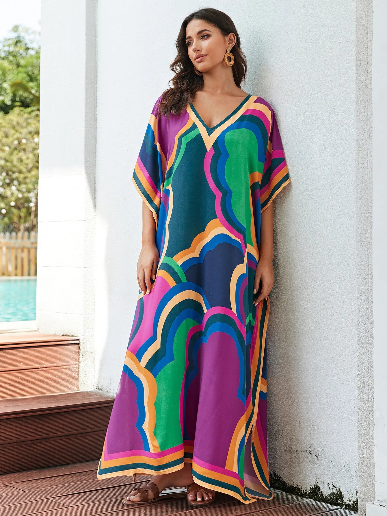 Plus Size Loose Fit Moroccan Batwing Kaftan Beach Dress