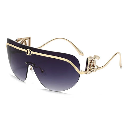 Rimless Shield Aviator Gold Metal Frame Sunglasses