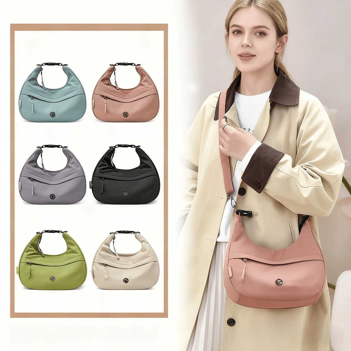 Nylon Crescent Crossbody Hobo Shoulder Bags