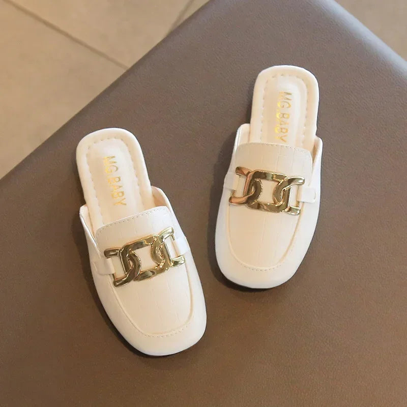 Covered Toes Flat Leather Slippers Flats