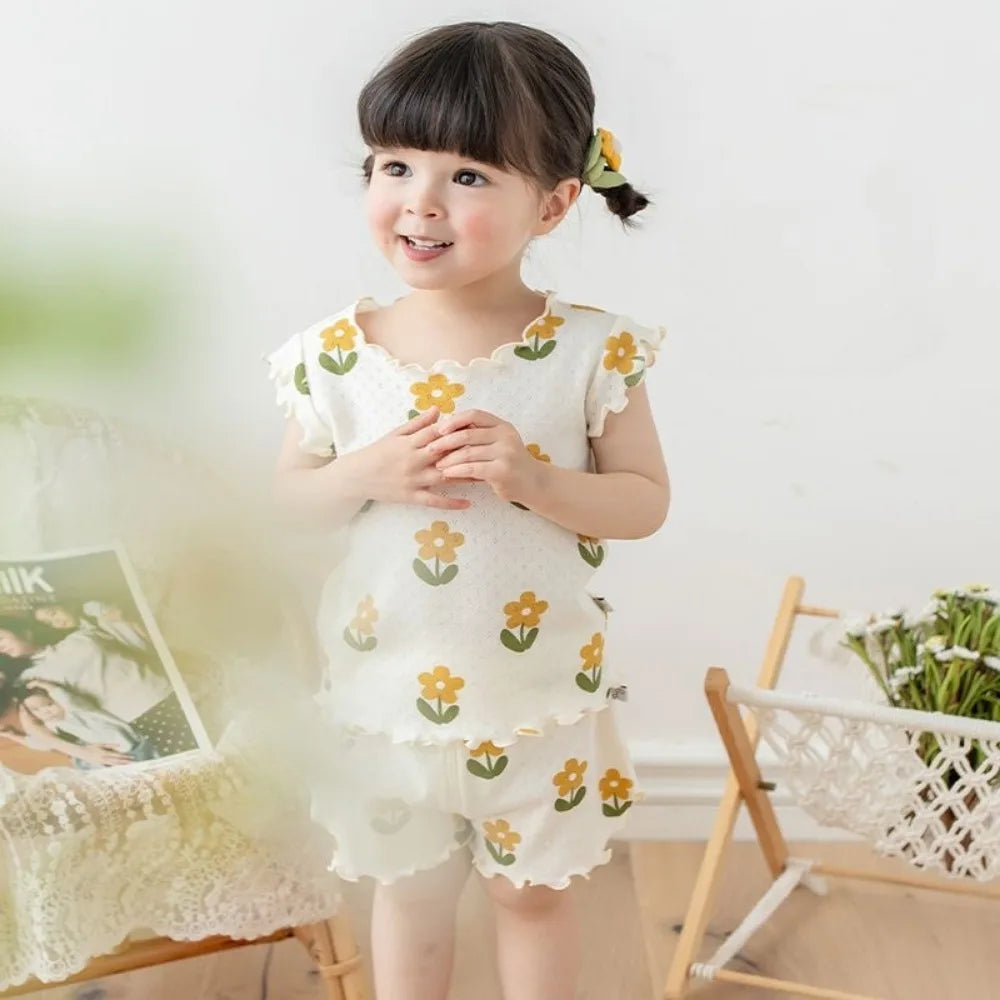 Baby Girl 3-7 Years Old Flower Pajama Set