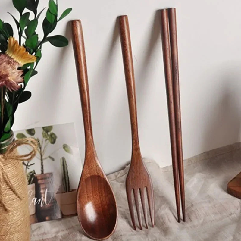 Japanese Wooden Spoon Fork Chopsticks Set