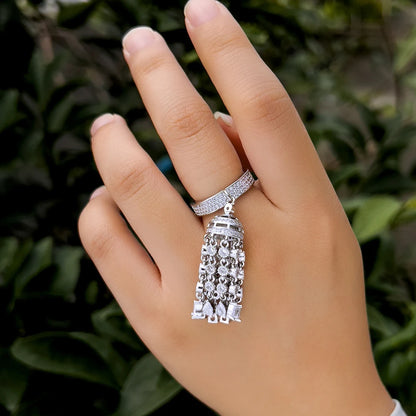Luxury Chunky Cubic Zirconia Paved Long Dangle Drop Tassel Charm Rings
