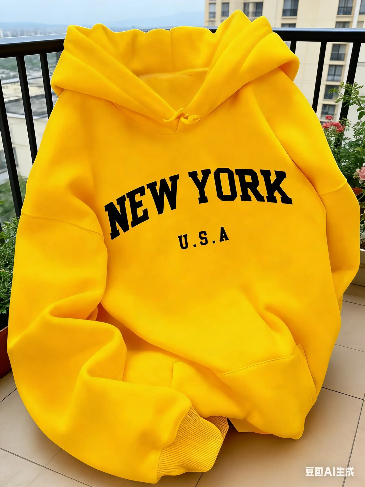 Hooded Casual Cut NEW YORK USA Lettering Casual HipHop Sweater
