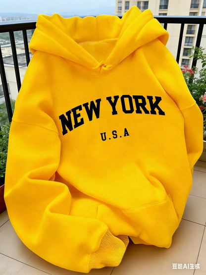 Hooded Casual Cut NEW YORK USA Lettering Casual HipHop Sweater