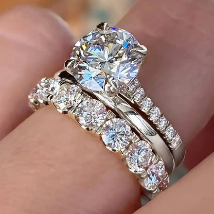 3Pcs Shiny Round Zirconia Ring Set