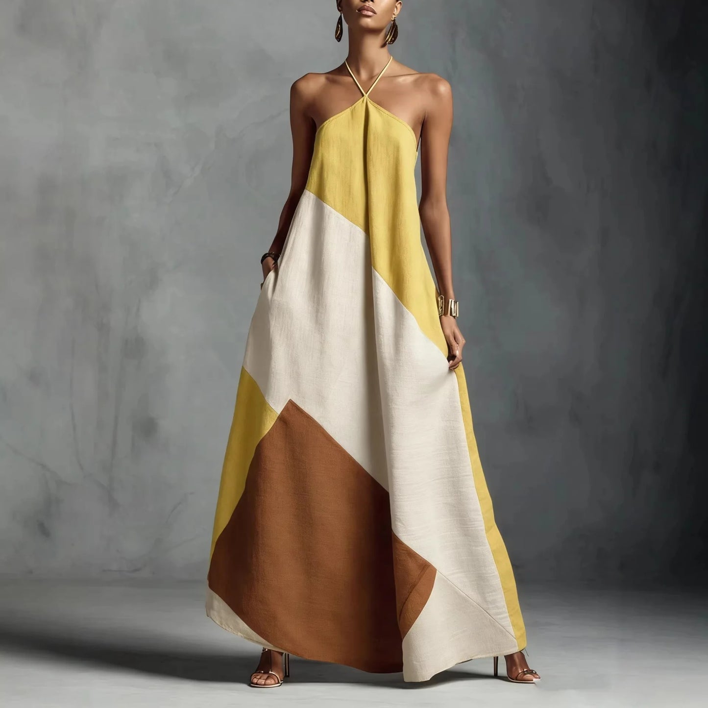 Cross Color Printed Cross Border Loose Long Dress