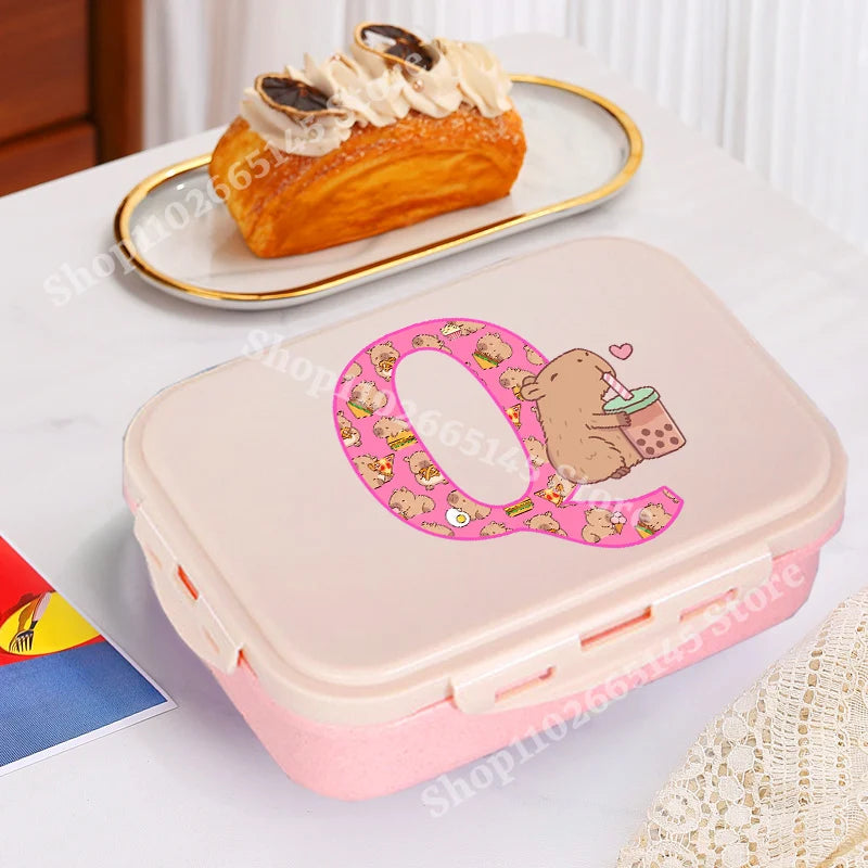 Capybara Cute Lunch Box Girls Capibara Letter A-Z Bento Box