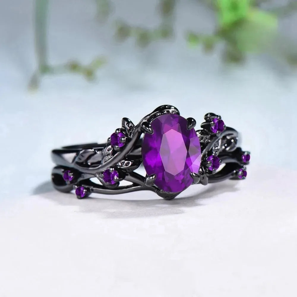 Charm Couple Romantic Purple Rhinestones CZ Rings Set
