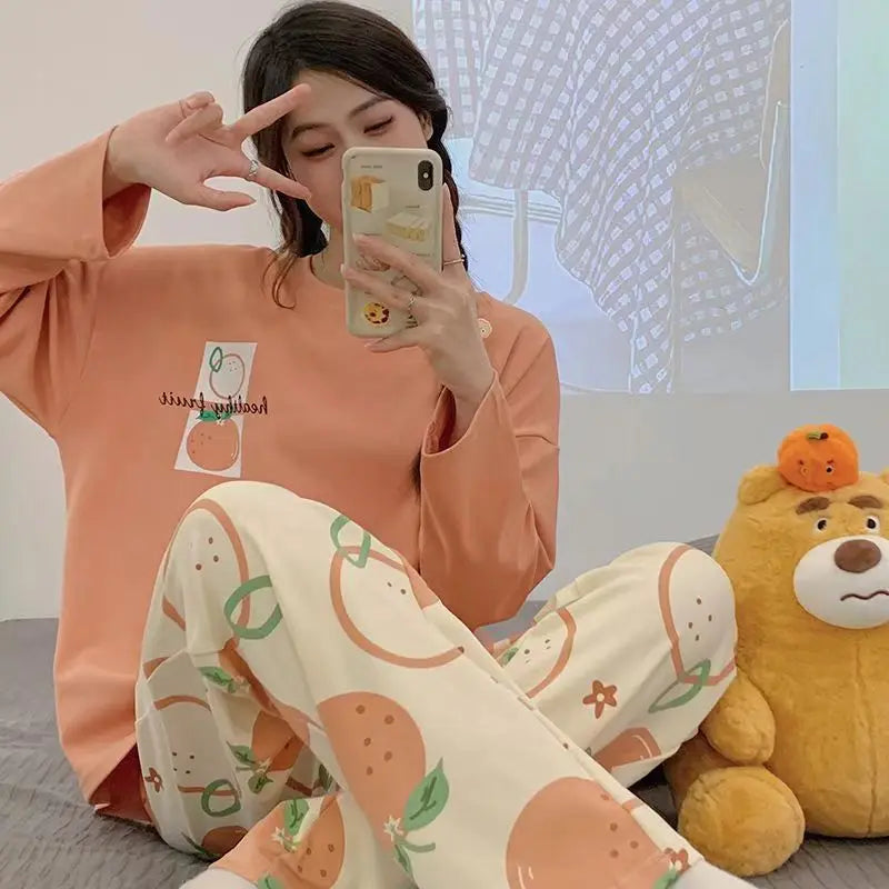 Thin Long-Sleeved Big Yards Cartoon Loose Pajamas Set