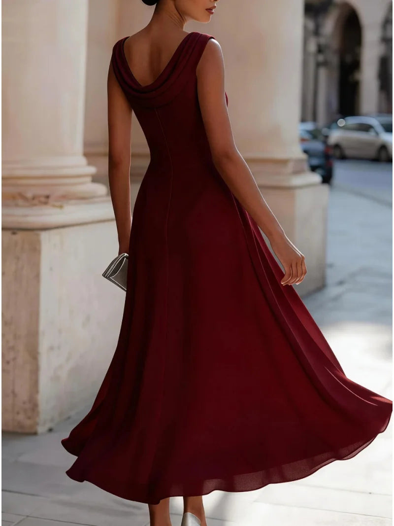 Sleeveless Cowl Chiffon Midi Dress