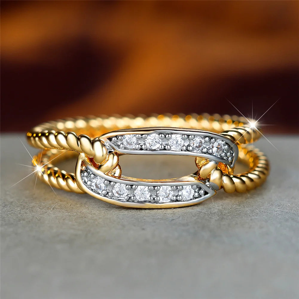 Luxury Gold White Zircon Stone Promise Love Engagement Rings