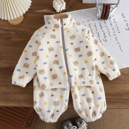 Fleece Homewear Suit 1-8Y Korean Thickened Warm Sets