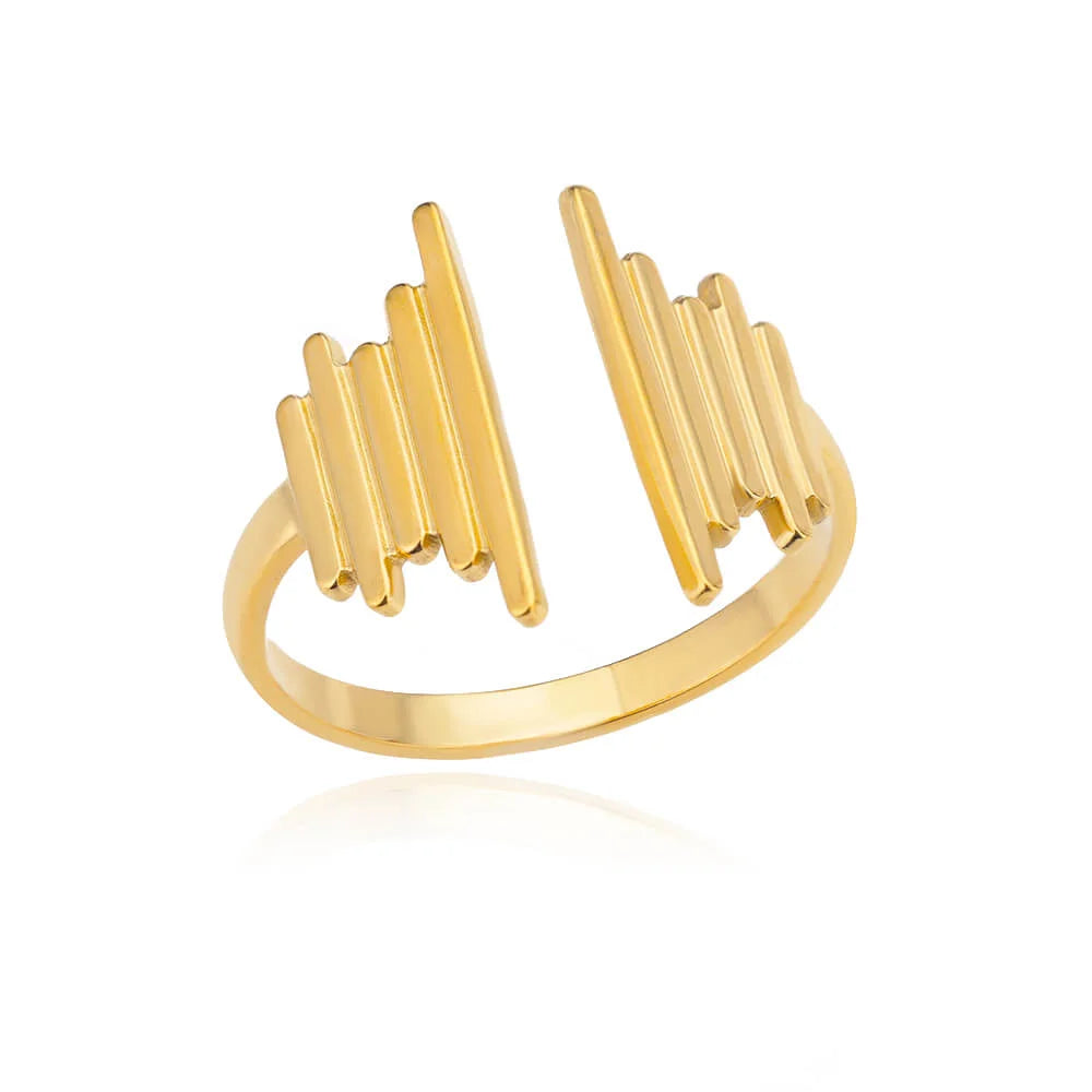 Gold Stainless Steel Coin Broad Surface Elliptical Geometry Rings