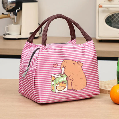 Capybara Portable Cute Anime Printed Figures Stripe Freezer Lunch Bags