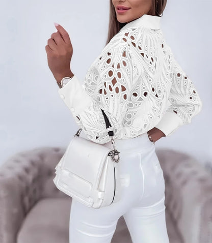 Hollowed Out Long Sleeved Casual Shirt