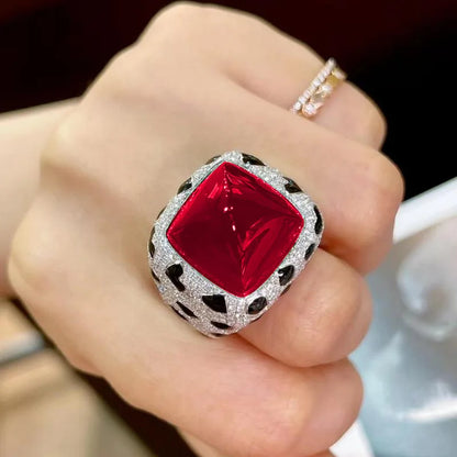 Luxury Leopard Texture Large 17 Carat Sugar Tower Multicolor Crystal Ruby Rings
