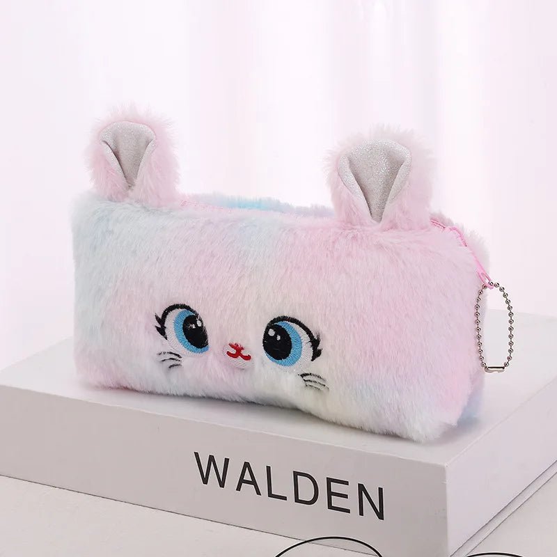 Cute gradient kitten pencil case with large capacity