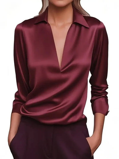 Elegant Dressy Satin Long Sleeve Shirt