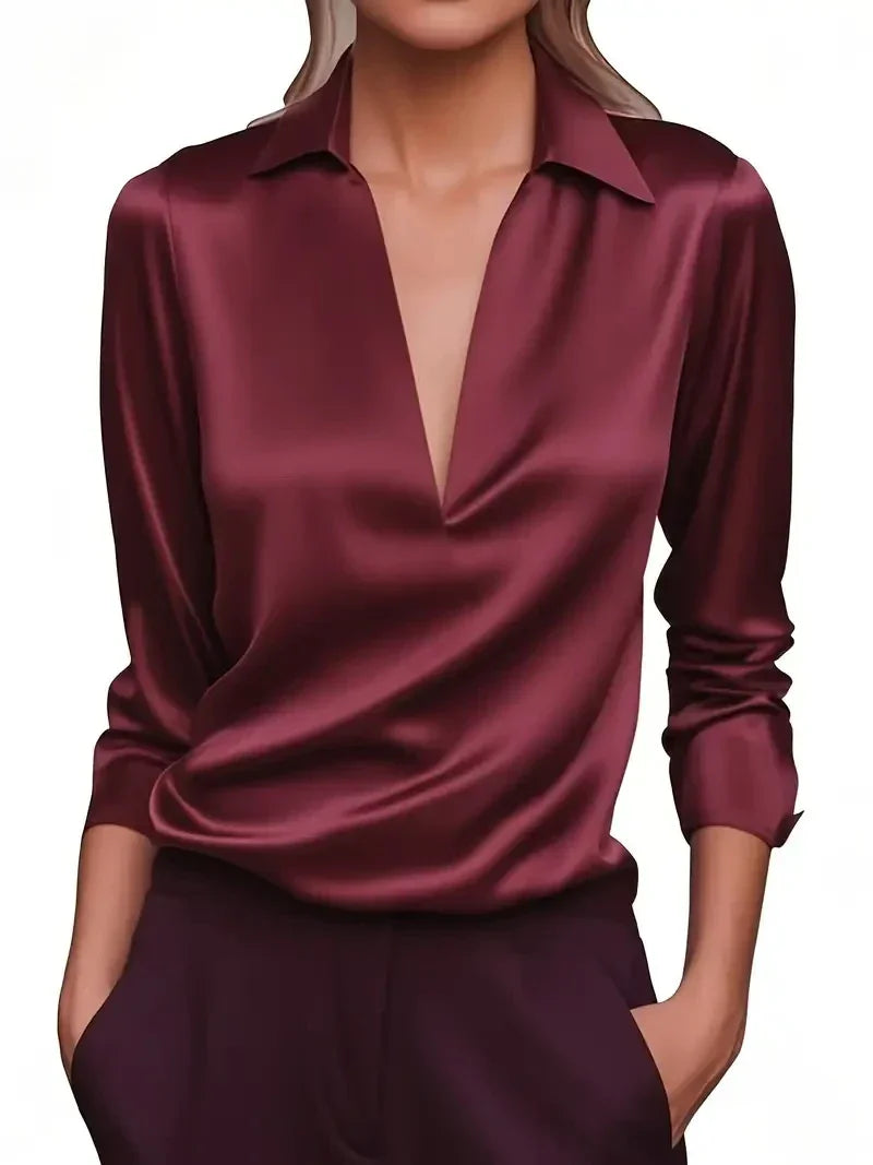 Elegant Satin Casual Long Sleeve Shirt
