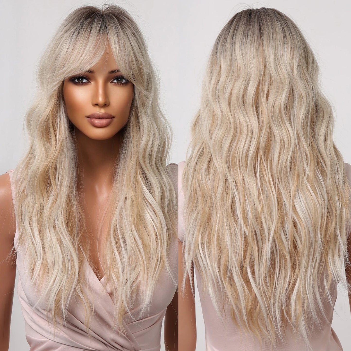 Brown Blonde Long Straight Synthetic Wigs
