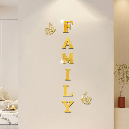 Two butterflies English Letters Family 3D Mirror Wall Stickers
